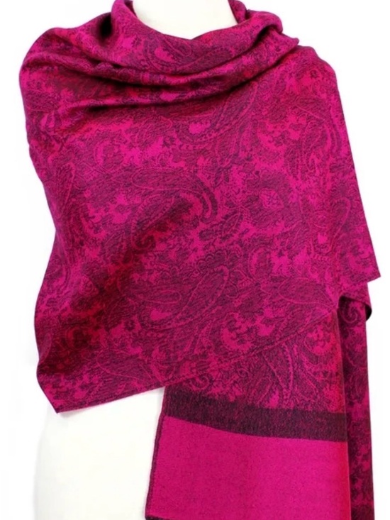 pashmina Accessories - NEW Pashmina Womens Fuchsia Paisley Shawl 27x80 cashmere & silk